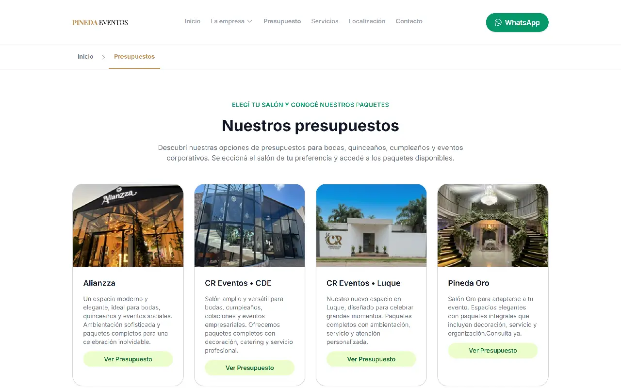 Sitio web de Pineda en escritorio